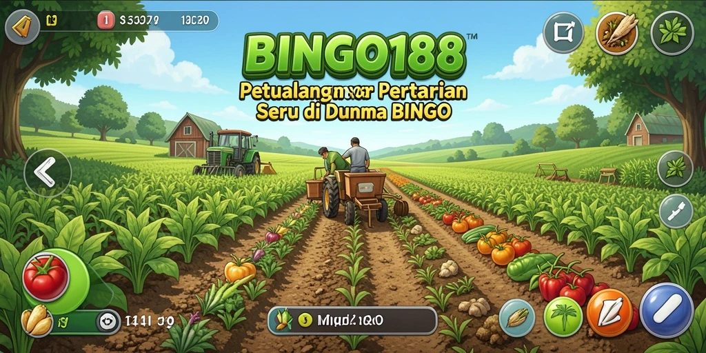 Tampilan gameplay BINGO188 yang menggambarkan aktivitas pertanian yang aktif.
