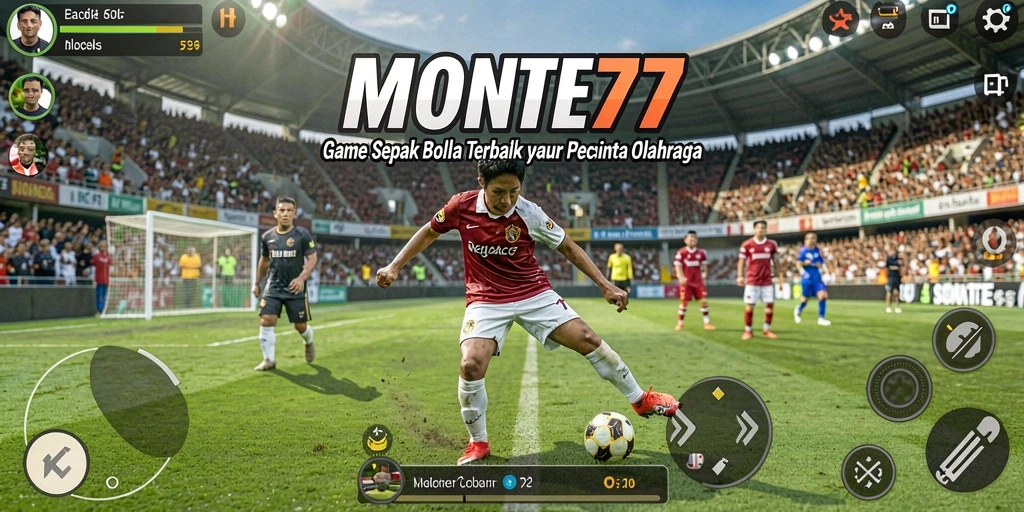 Tangkapan layar gameplay <strong>MONTE77</strong> menunjukkan aksi sepak bola yang intens.