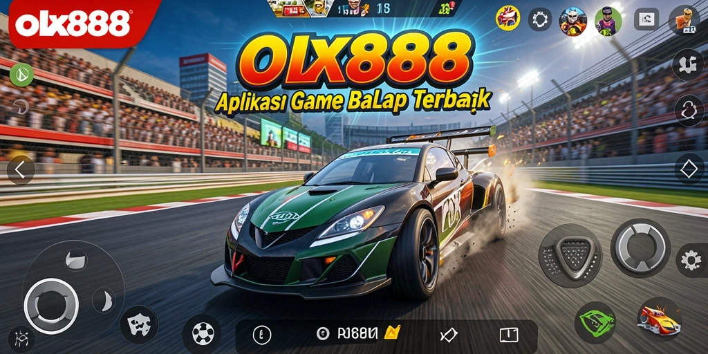 Screenshot gameplay OLX888 dengan tampilan balapan yang mendebarkan.