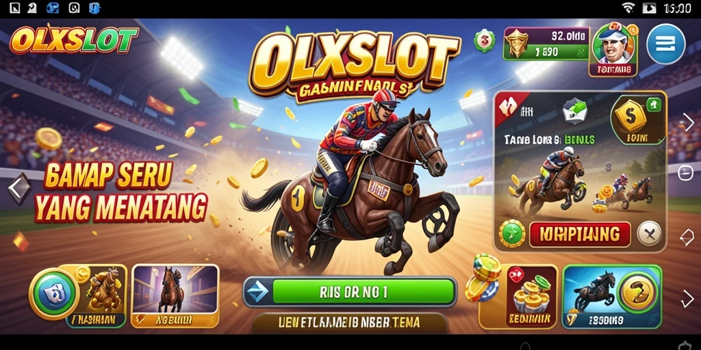 Tangkapan layar gameplay OLXSLOT menampilkan balapan yang mendebarkan dan mobil kustomisasi.