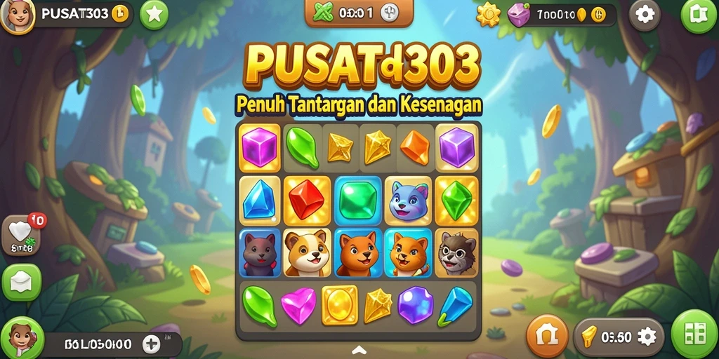 Tampilan gameplay seru dalam game PUSAT303 dengan kombinasi Match-3.