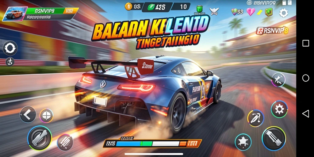 Screenshot RSNVIP8 menampilkan aksi balapan cepat yang mendebarkan.