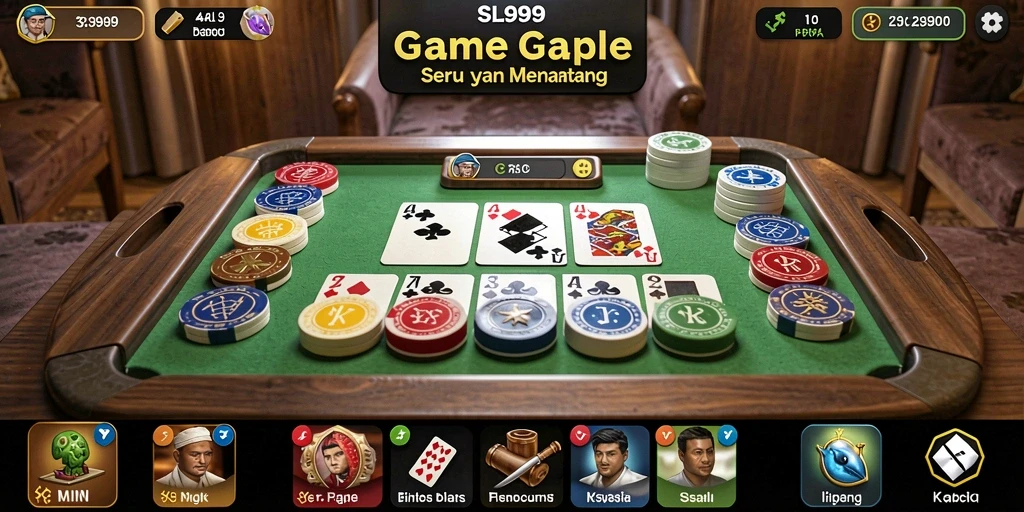 Screenshot gameplay SL999 menampilkan suasana permainan Gaple yang seru.